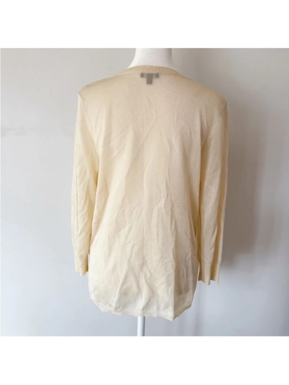 Talbots Women Ruffle Cardigan Medium Neutral Office Preppy Coastal Beachy Casual